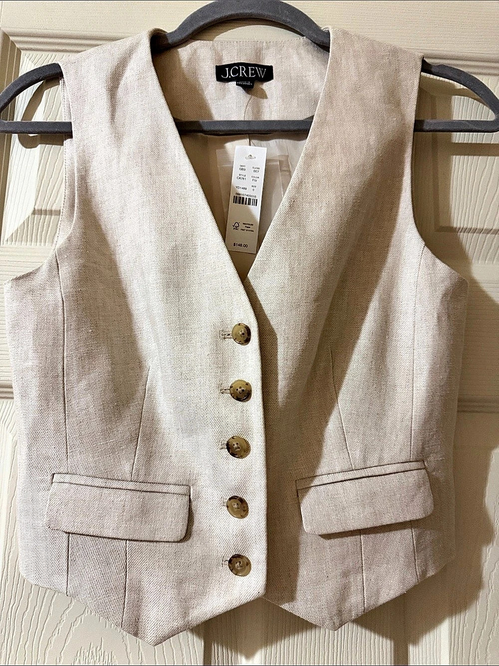 J.CREW Classic vest in stretch linen blend, Cream